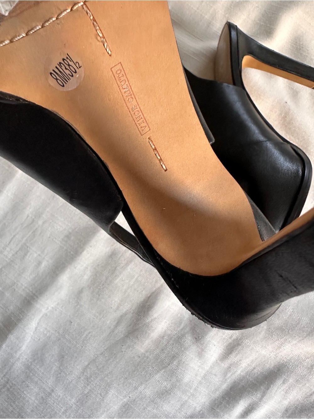 VINCE CAMUTO “Ledinla” Soft Black Leather Peep Toe Slingback Sandals | 8 - Picture 8 of 13
